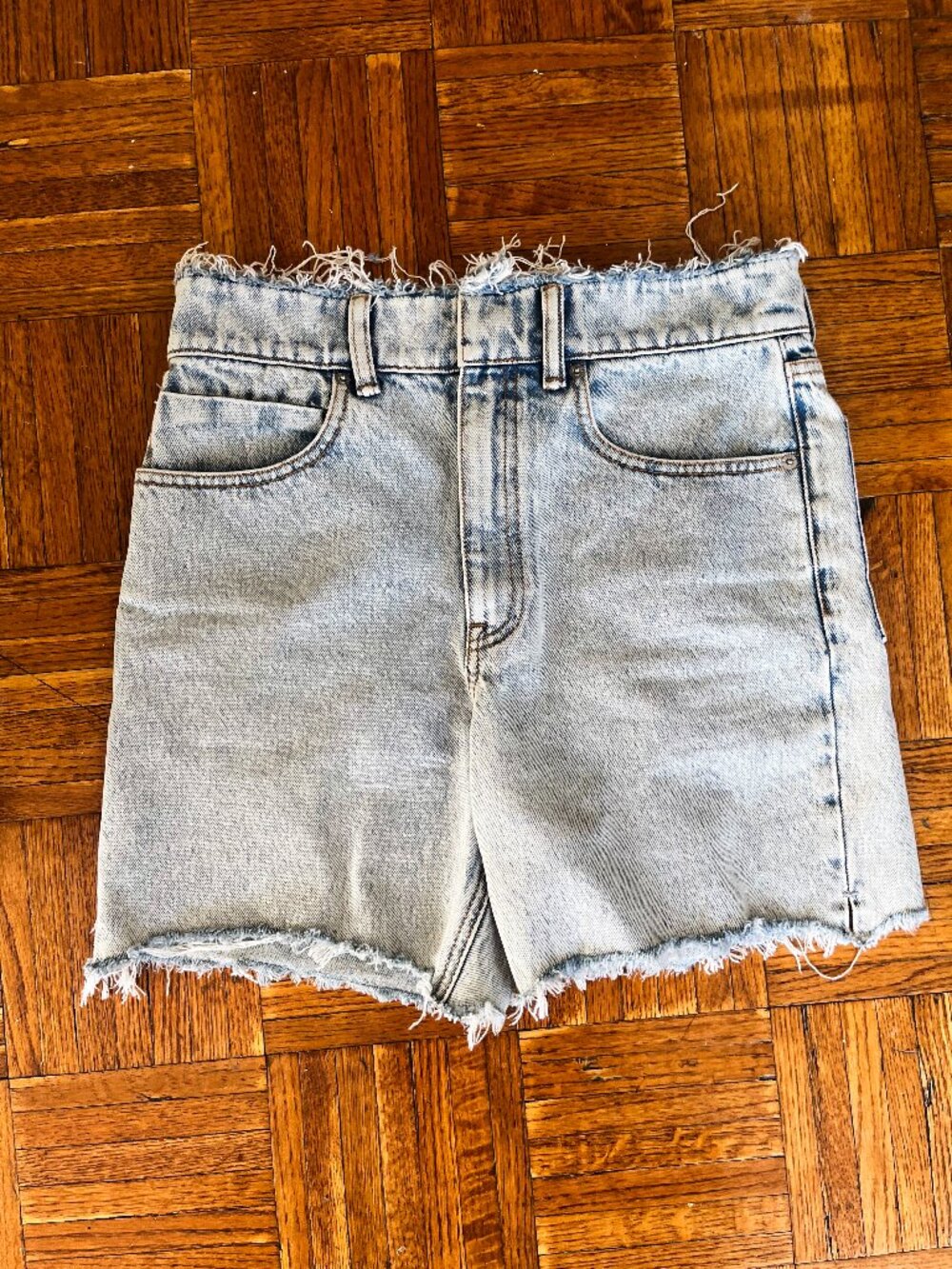 Alexander Wang Light Wash Denim Cutoff Shorts | Frayed Waist | Approx. 30" Waist